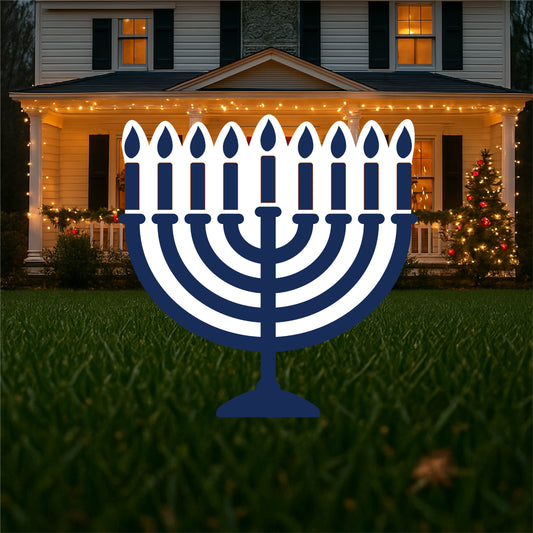 Blue and White Lighted Menorah for Hanukkah