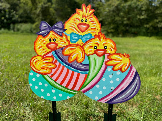 Three Easter Chicks on Two Easter Eggs BLANK DIY Painted by You!