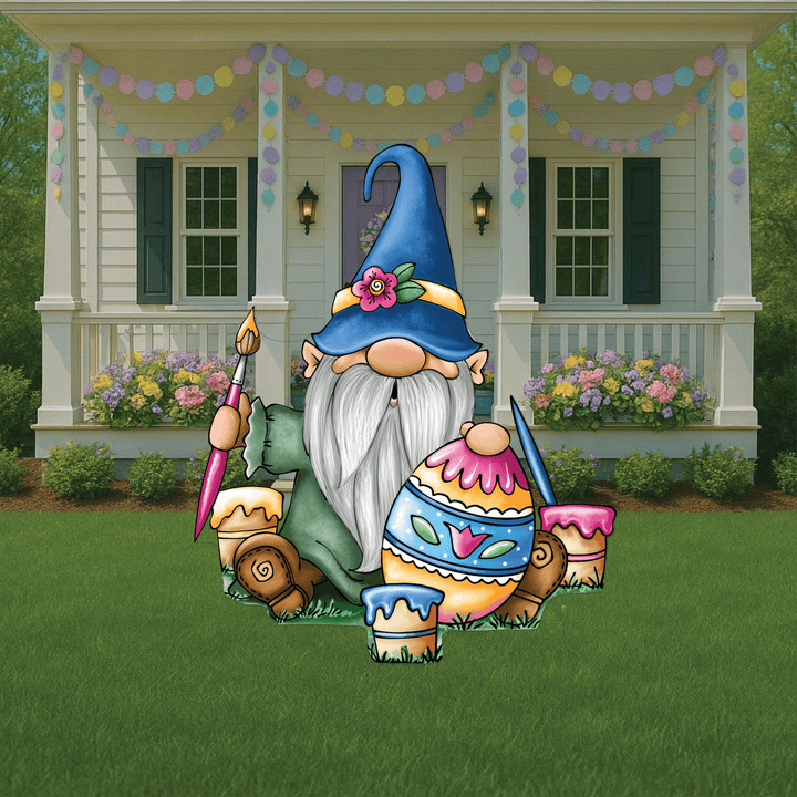 Gnome Painting and Easter Egg Sign Outdoor Decoration