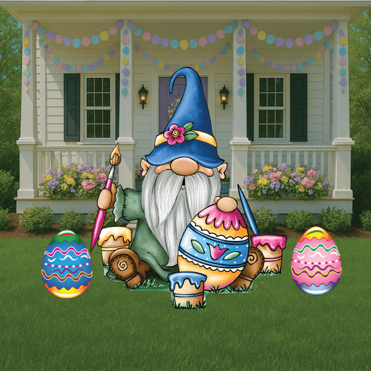 Gnome Painting and Easter Egg Sign Outdoor Decoration