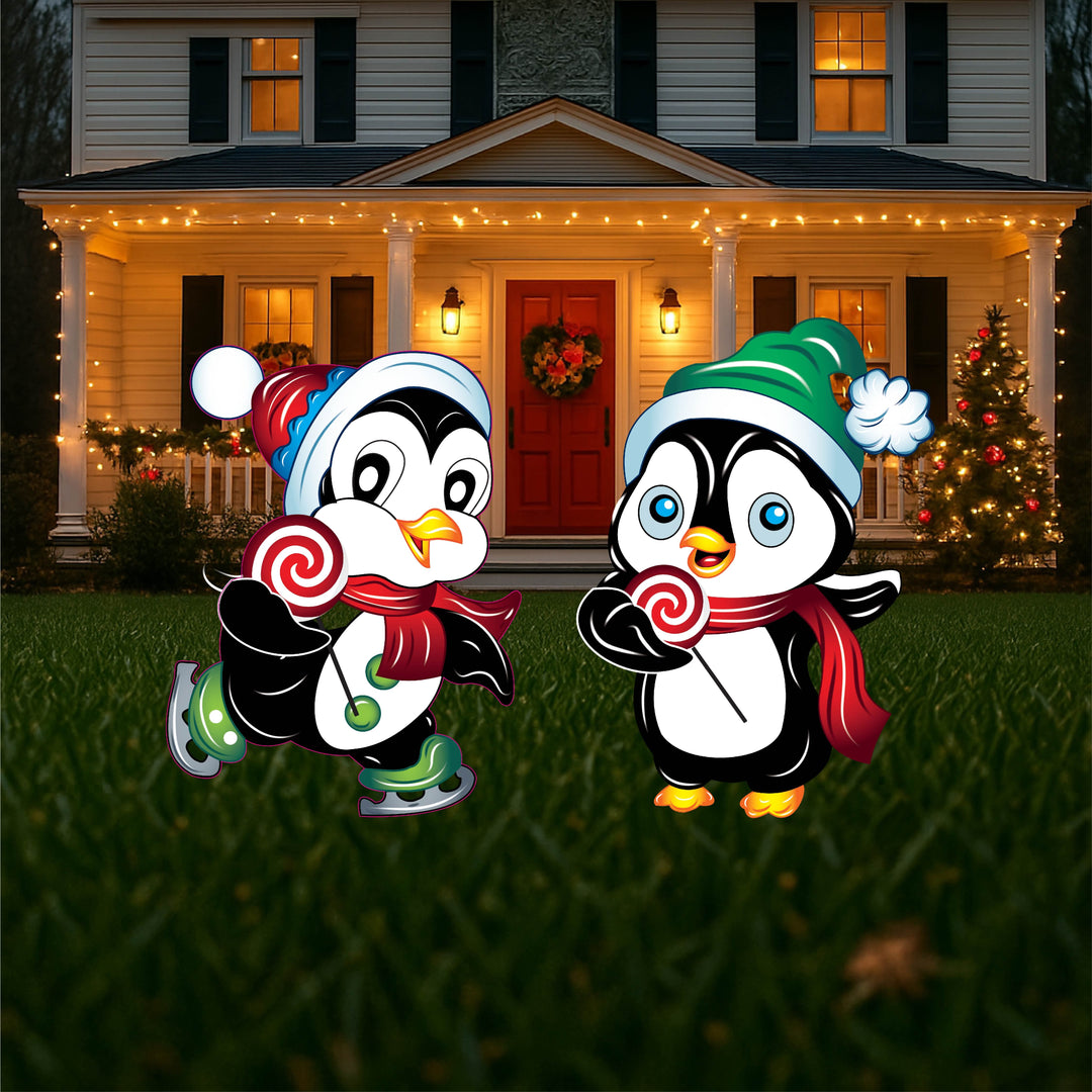 Christmas Penguin with a red stocking hat and peppermint