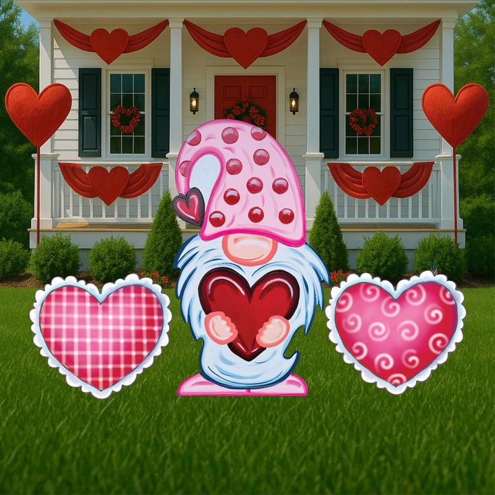 Valentine Pink Gnome PD Hat and lace hearts