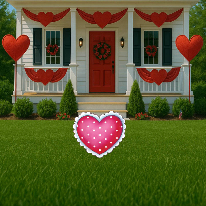 Polka Dot, Checks, and Swirls Valentines Heart With Lace Yard Signs