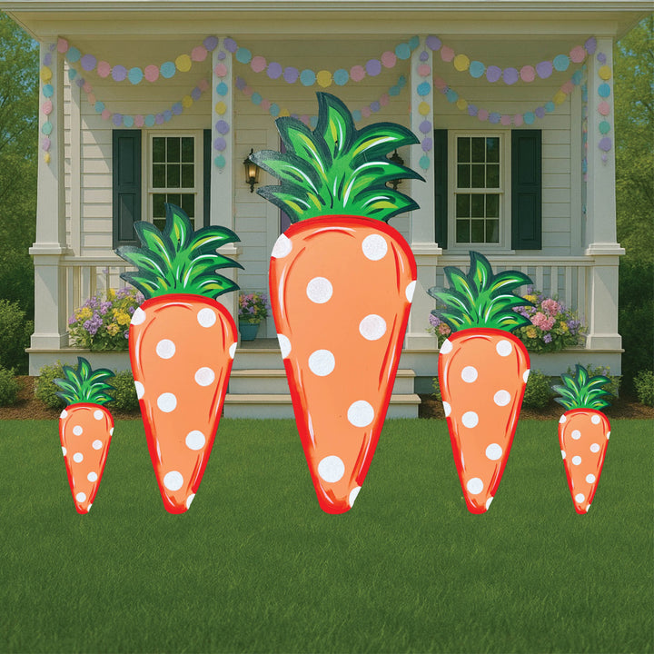 Polka dot Easter Carrot Yard Art Decoration yard Signs Set of 5 Carrots