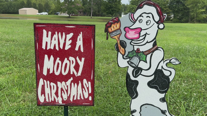Christmas Cow Yard Sign – “Have a Moory Christmas!” Funny Holiday Outdoor Decor | Farmhouse Lawn Gift for Cow Lovers