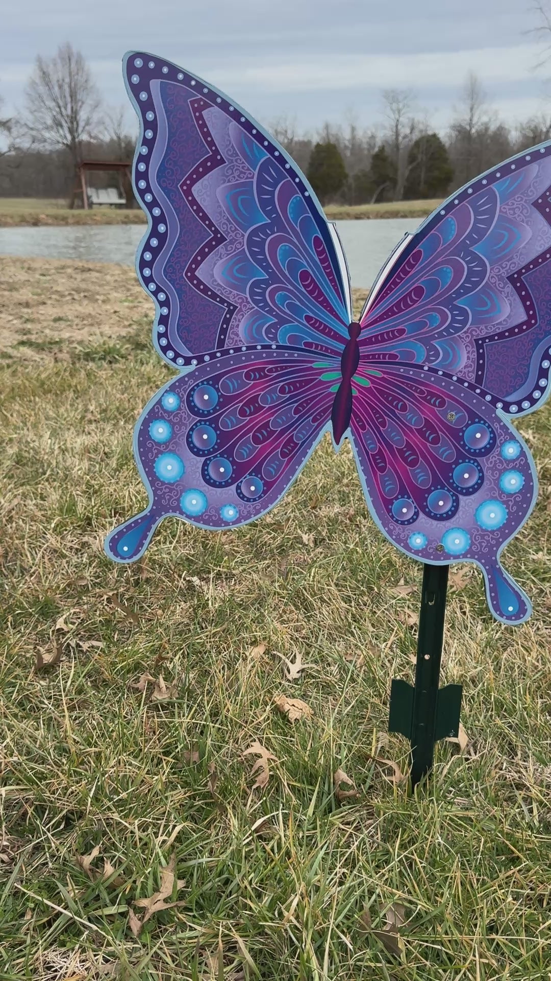 Large Beautiful Blue Butterfly Decorative Yard Art Sign w/Stakes