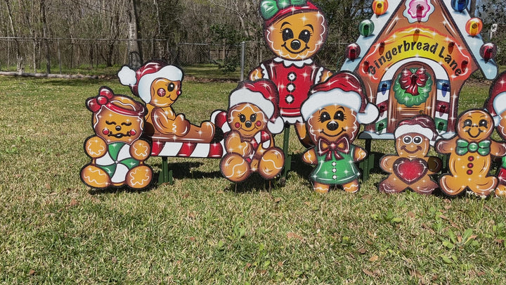 Christmas Yard Art Gingerbread Lane House with Ma,Pa, Kids , and babies-12PC Set