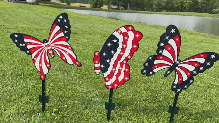 Set of 3 Patriotic Butterfly Outdoor Yard Signs