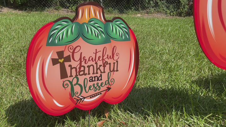 Grateful Thankful Blessed with Cross Pumpkin Available in Three Sizes