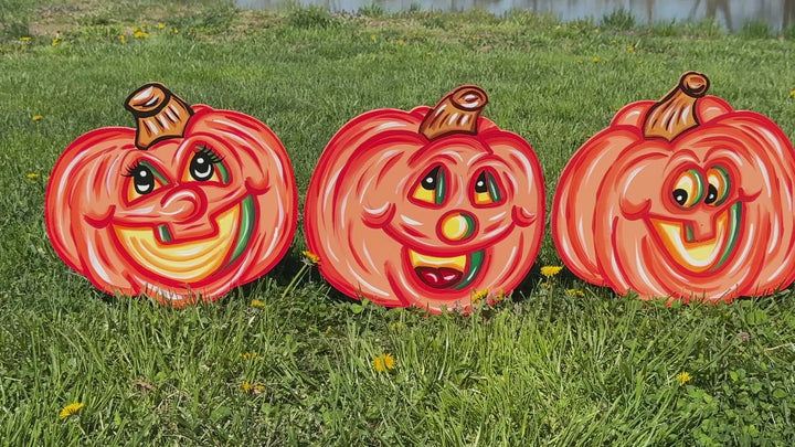 Set of Funny Pumpkin Face Yard Signs – Primitive Halloween Garden Décor | Outdoor Fall Pumpkin Decorations
