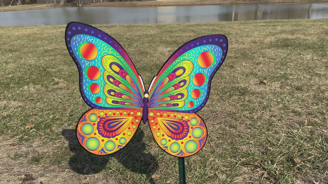 Small Pink colorful butterfly and Large blue and yellow butterfly garden signs
