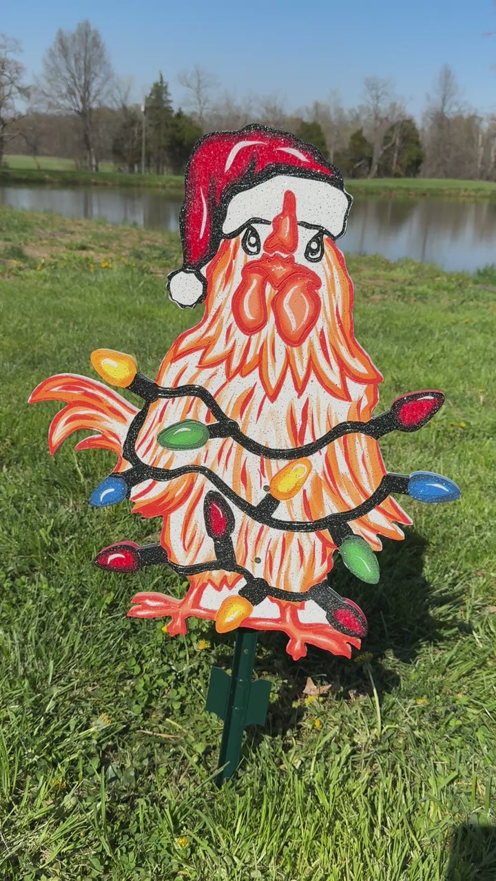 Funny Christmas Chicken Outdoor Decor | Chicken Yard Sign with Lights | Holiday Gift for Women | Farm Christmas Yard Decoration