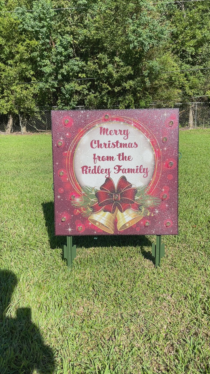 Merry Christmas Family Name Sign with Lights | Personalized Outdoor Yard Décor