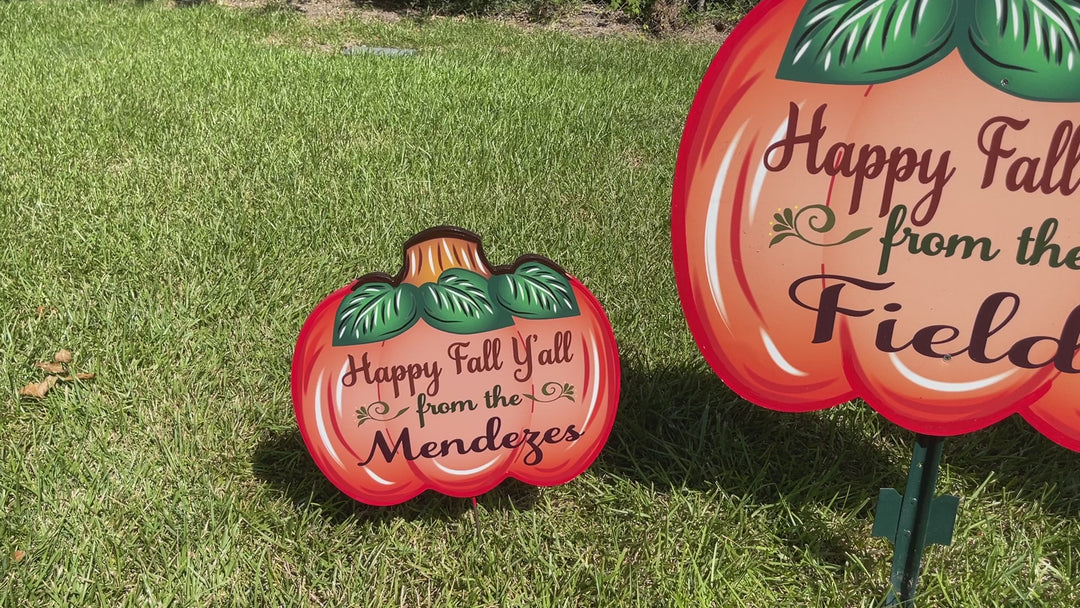 Personalized Happy Fall Y'all Pumpkin yard art decoration
