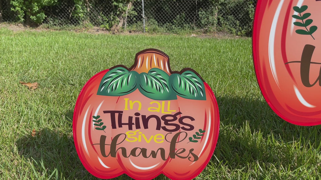 In all things give thanks fall pumpkin yard art decoration