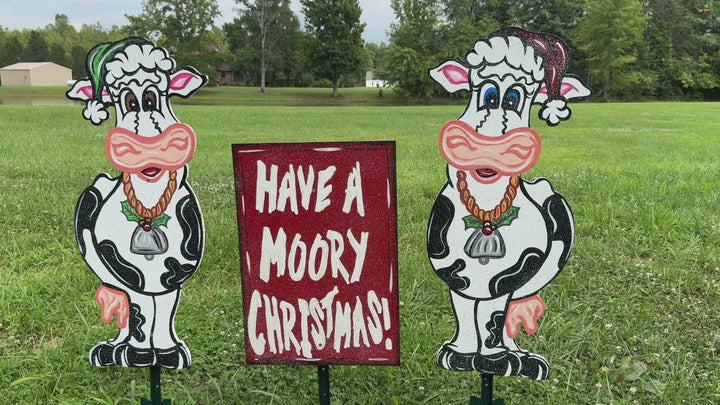 3PC Have a Moory Christmas Cow Set Yard Art Decoration