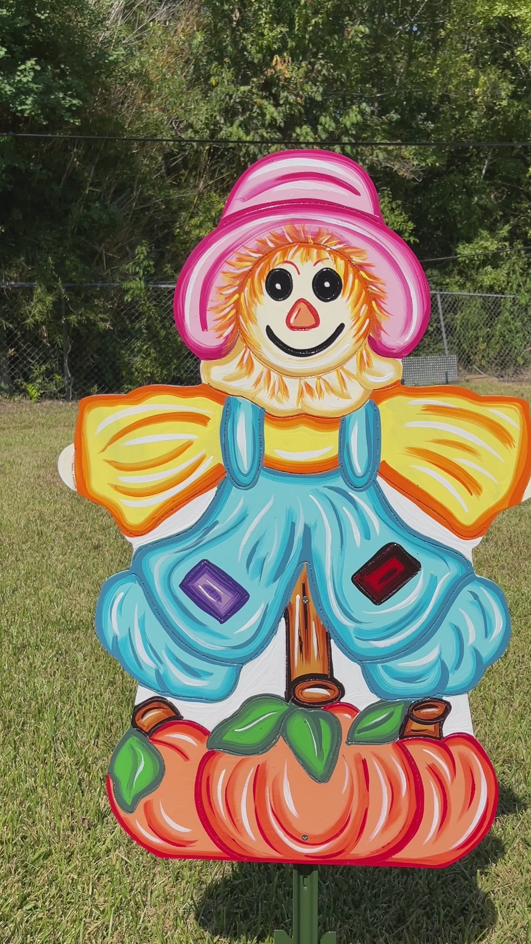 Fall Scarecrow on Stack of Pumpkins Yard Art