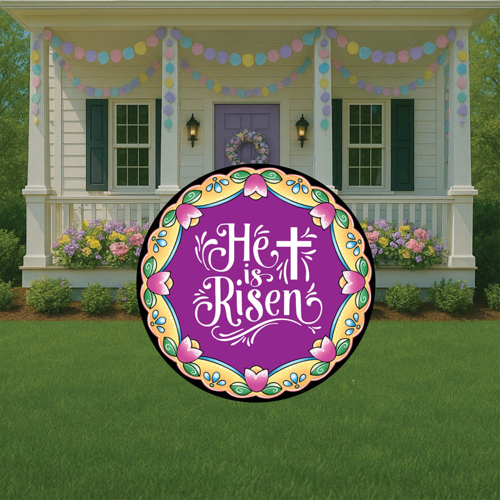 Easter He is Risen Round Sign Outdoor Decoration
