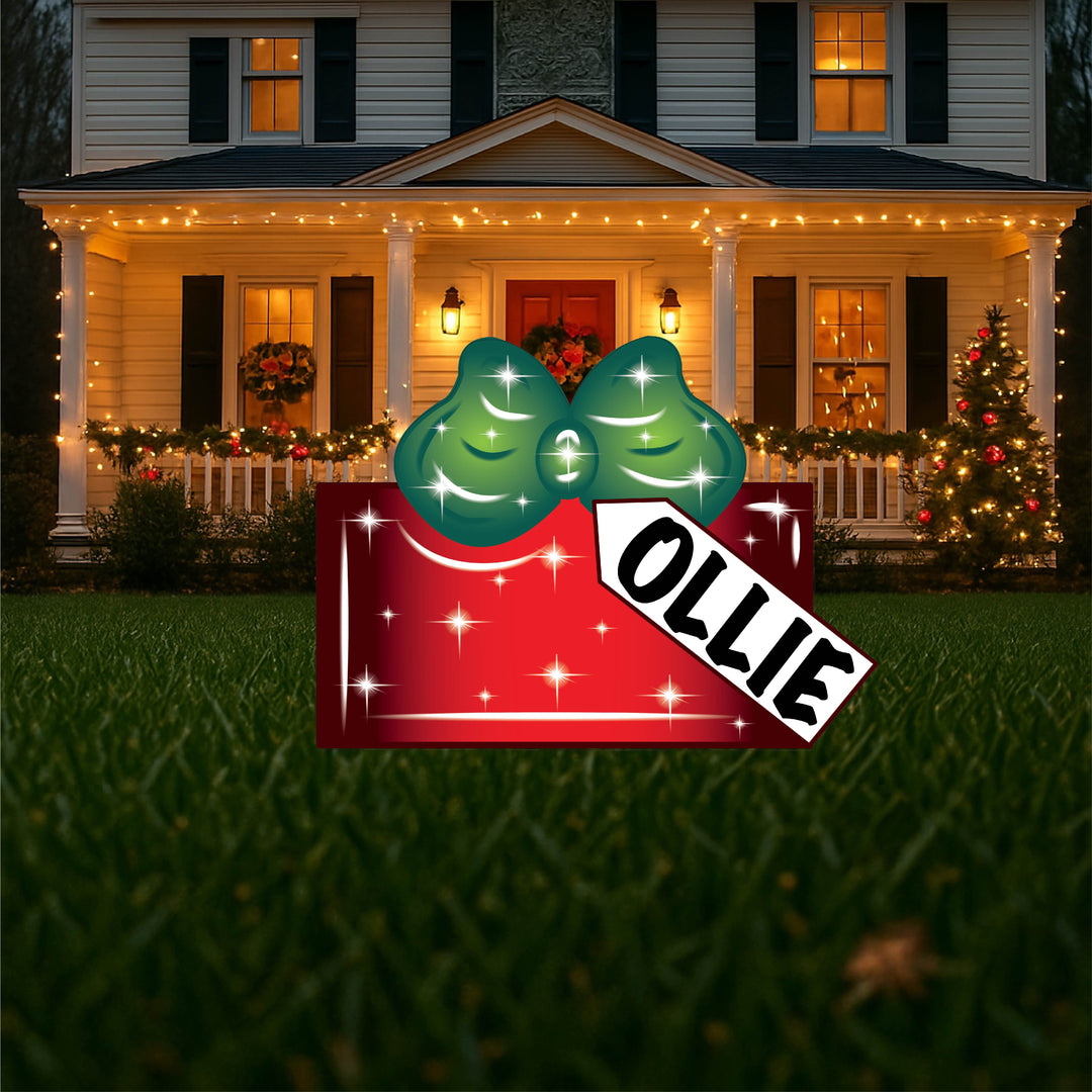 Personalized Christmas Present Yard Signs – Custom Outdoor Holiday Décor with Name Tags