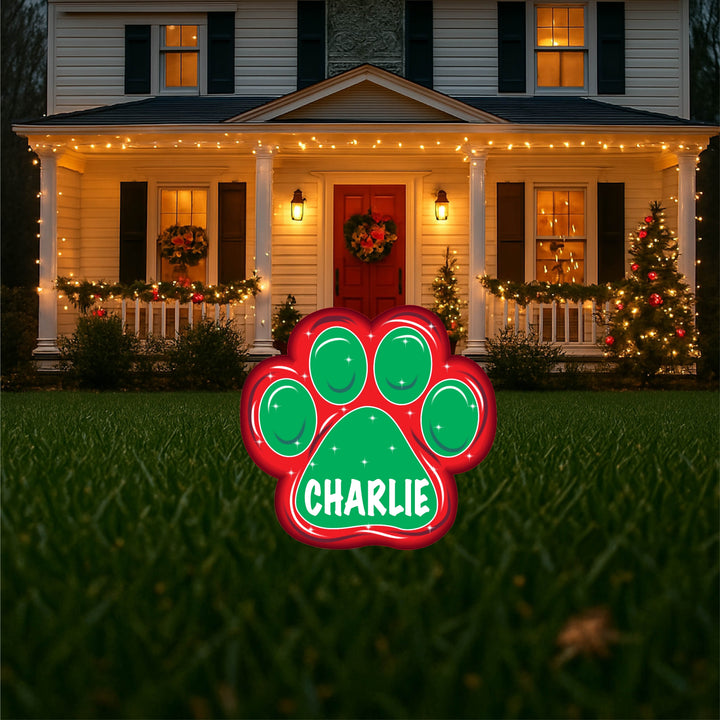 Christmas Pet Paw and Christmas Dog Bone Yard Art Signs
