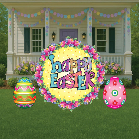 Happy Easter Flower Wreath Outdoor Decoration