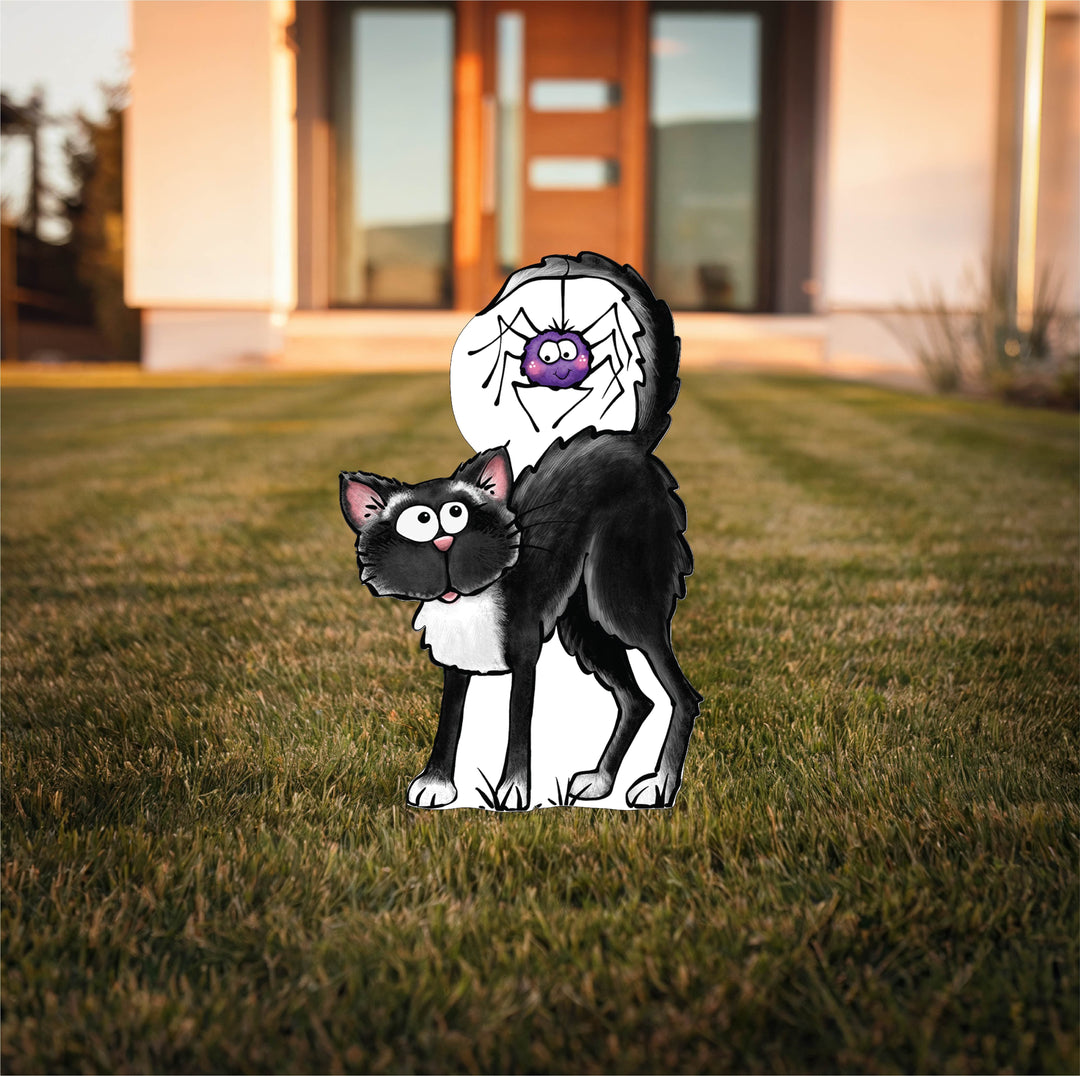 Black Cat with Spider on his Tail Yard Art Decoration