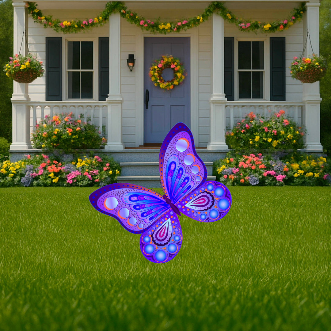 Blue and Purple Spring Yard Art-Bright Purple Butterfly Yard Sign