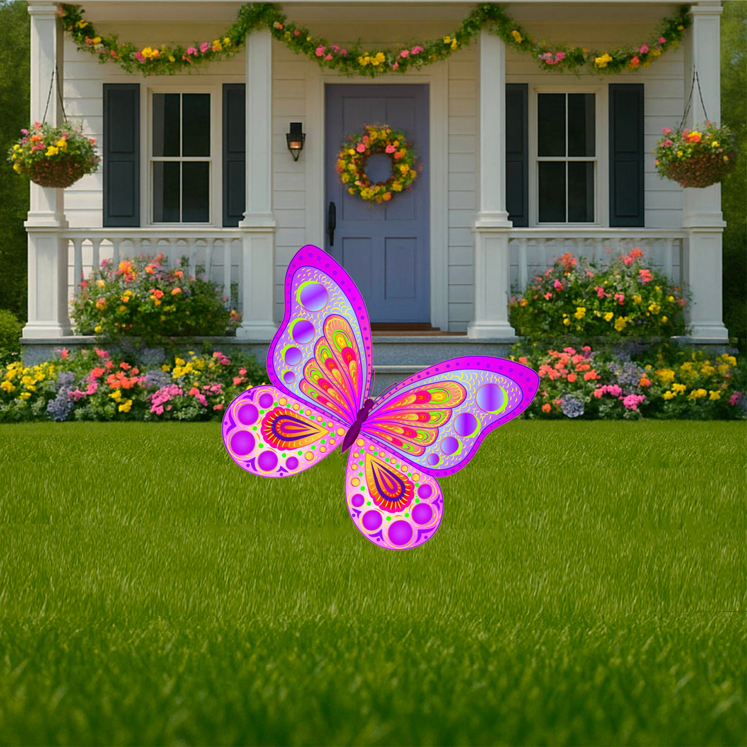 Whimsical Butterfly Yard Stakes – Pink & Neon Garden Decor, Boho Summer Outdoor Art for Lawn or Porch
