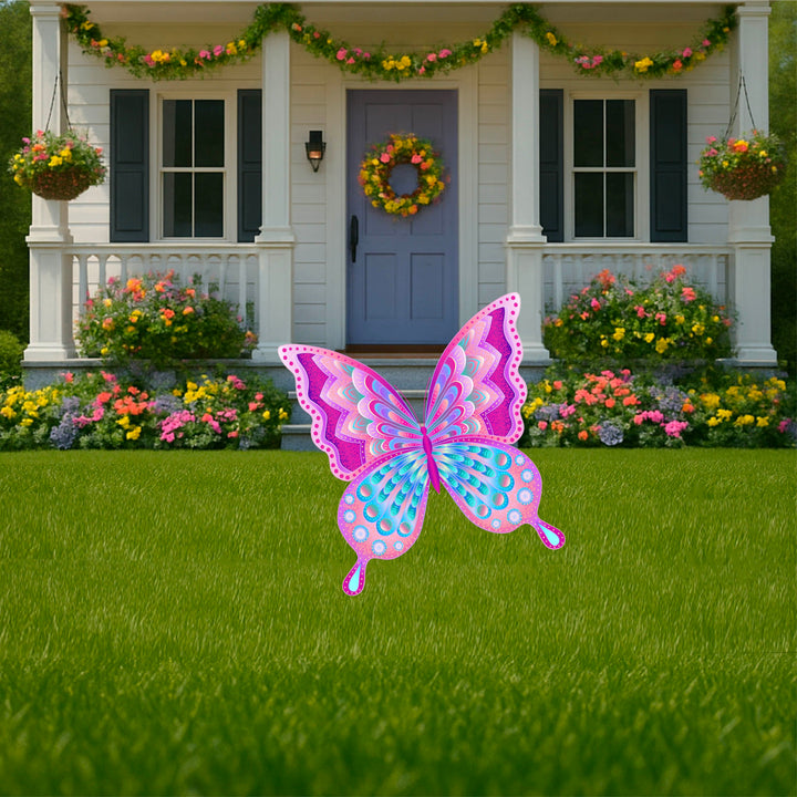 Pink Butterfly Yard Art Sign