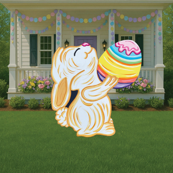 Sweet Smiling Easter Bunny with Colorful Egg Outdoor Decoration