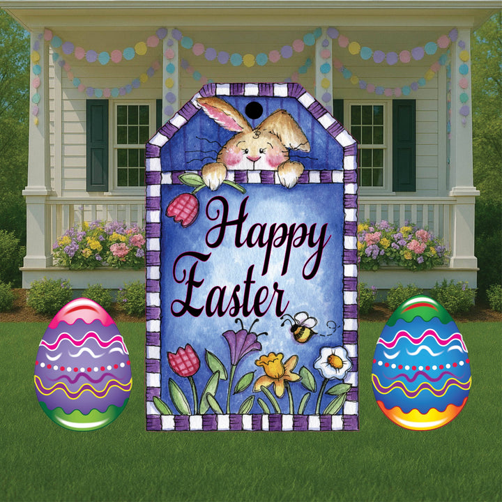 Happy Easter Bunny Tag Sign Outdoor Decoration