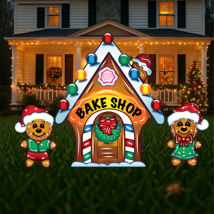 Gingerbread Bake Shop – Outdoor Christmas Yard Stakes with Gingerbread Kids