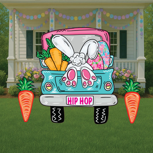 Easter Bunny Backside Blue Truck Sign Outdoor Decoration