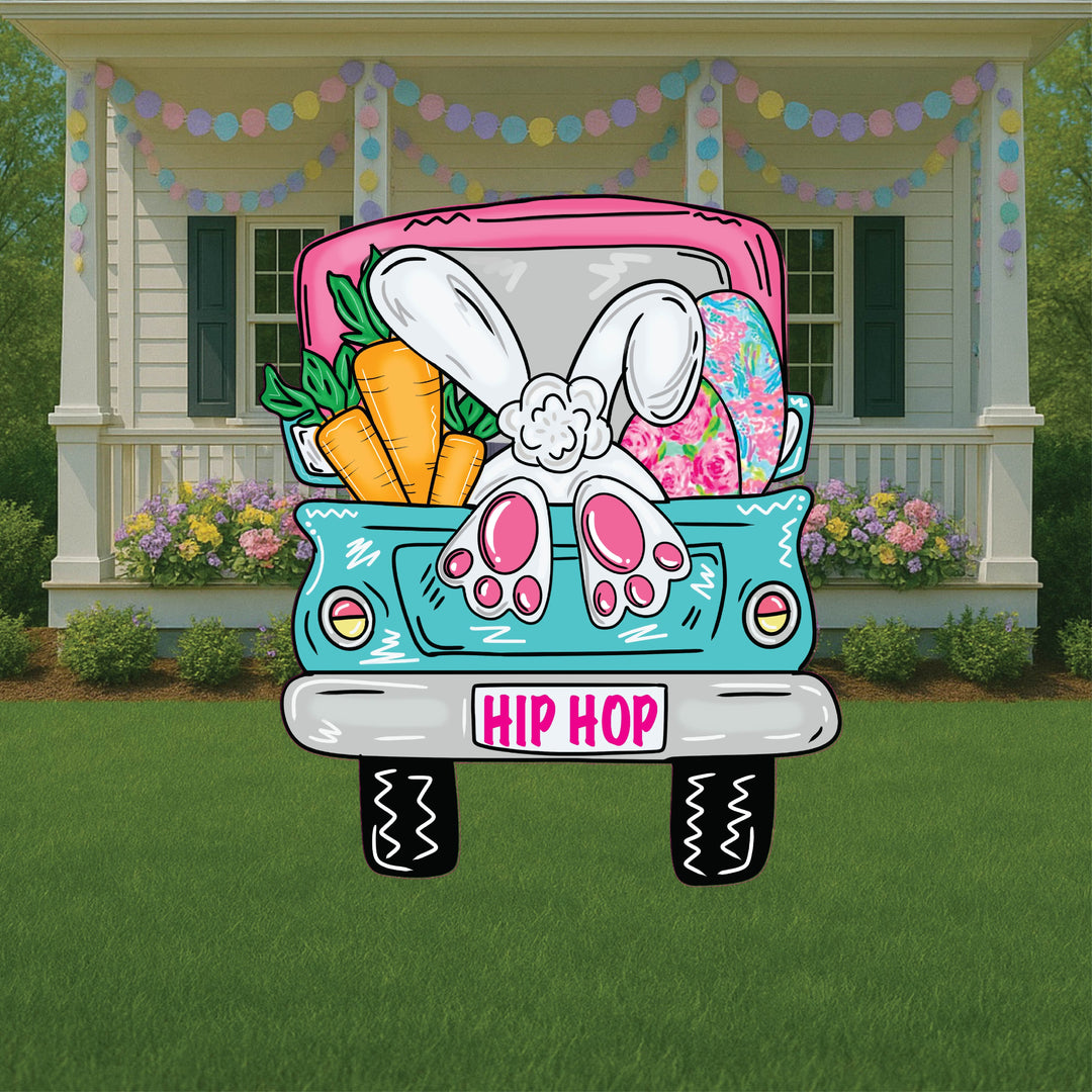 Easter Bunny Backside Blue Truck Sign Outdoor Decoration