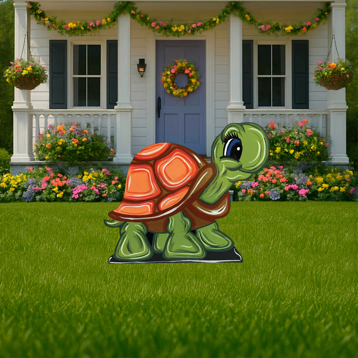 Green or Blue Spring Worm, Playful Turtle Sign Outdoor Decorations