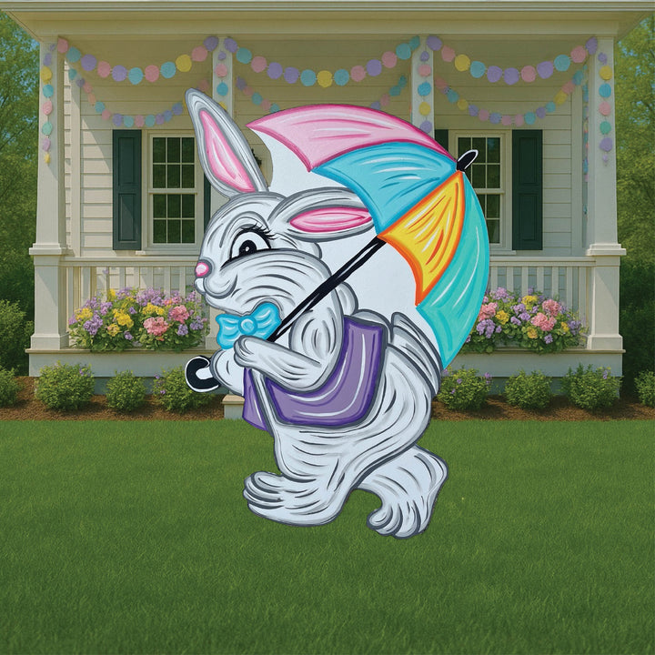 Happy Walking Easter Umbrella Bunny  Outdoor Decoration