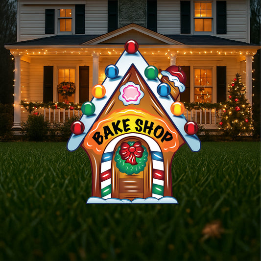 Lighted Gingerbread Lane yard art sign