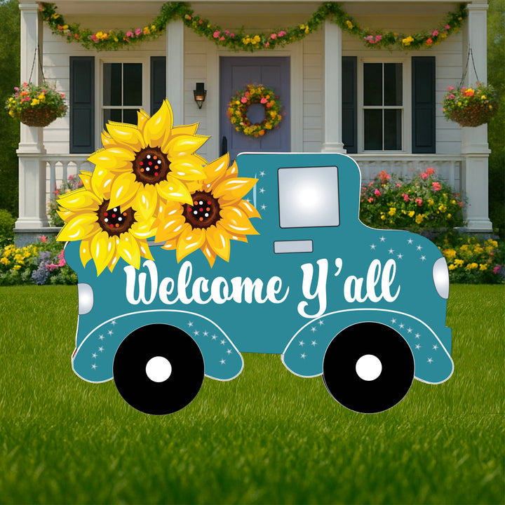 Blue Personalized Truck with Sunflowers