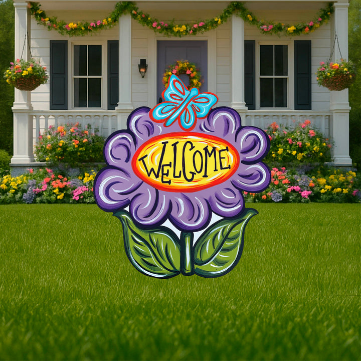 Flower with Welcome Sign Yard Decoration