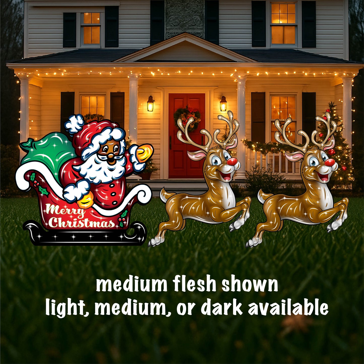 Santa in Sleigh with Flying Reindeers Yard Decoration