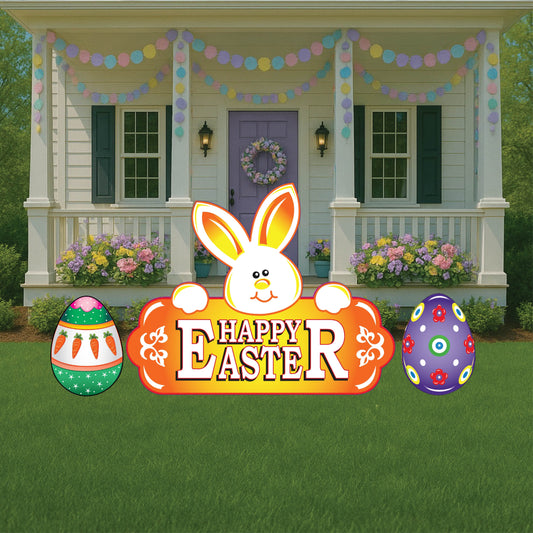 Yellow Happy Easter Sign with Bunny Face