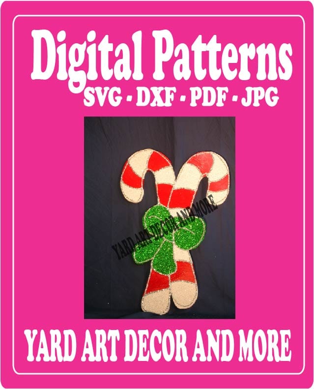 Digital Cut File for Merry Christmas Yard Art Crossed Candy Cane - SVG - DXF - PDF - JPG Files