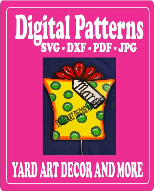 Digital Cut File for Merry Christmas Yard Art 5 Layered Bow Polka Dot Present - SVG - DXF - PDF - JPG Files