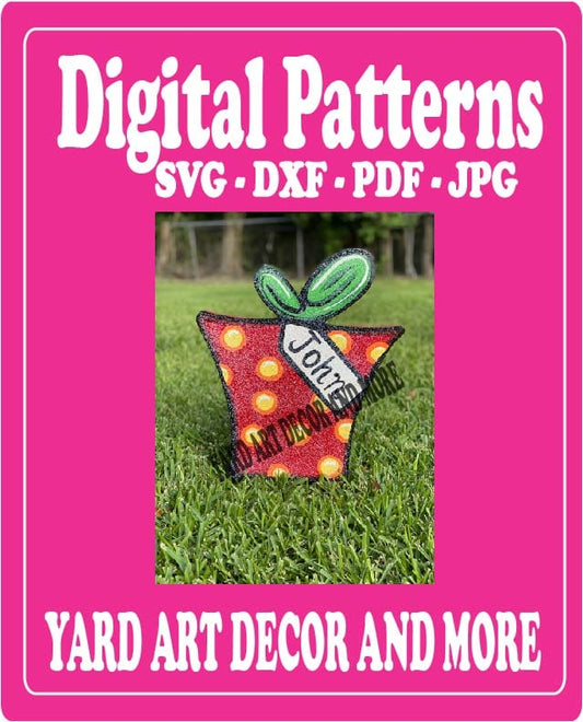 Digital Cut File for Merry Christmas Yard Art 2 Layered Bow Polka Dot Present - SVG - DXF - PDF - JPG Files