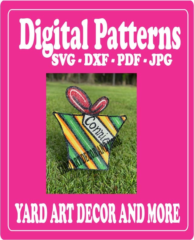 Digital Cut File for Merry Christmas Yard Art 2 Layered Bow Striped Present - SVG - DXF - PDF - JPG Files