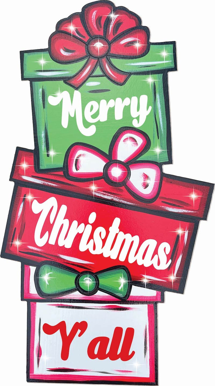 Merry Christmas Y'all Stacked Present Christmas yard Art
