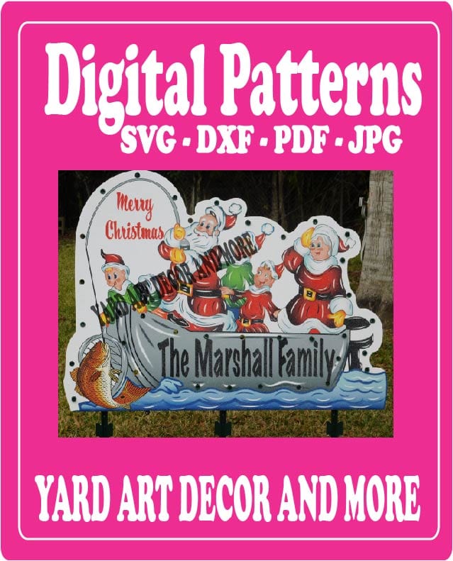 Christmas Santa and Mrs. Fishing Yard Art Digital Template