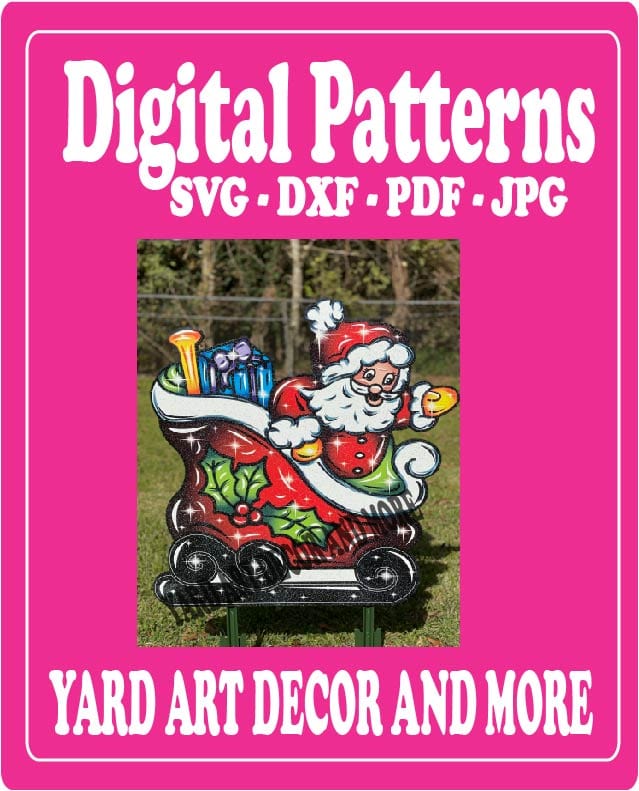 Christmas Santa on Large Sleigh Yard Art Digital Template