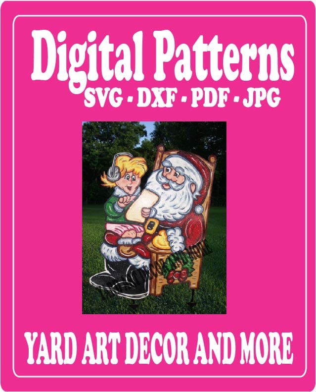 Christmas Santa with Girl Sitting on Lap Yard Art Digital Template