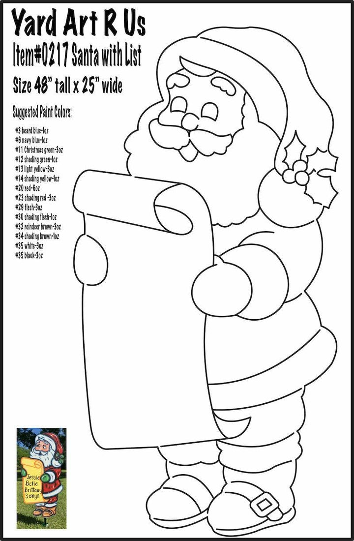Christmas Santa List blank Yard Art Paper Pattern
